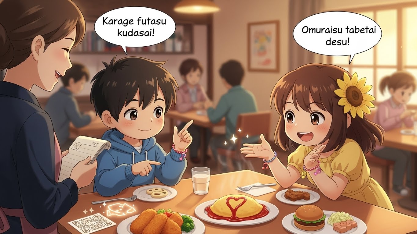 Crianças aprendendo japonês com música